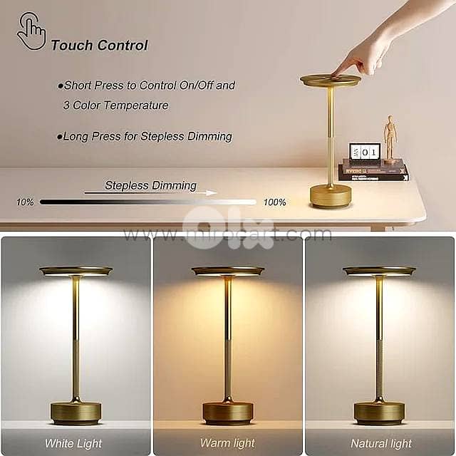 Cordless LED Table Lamp — Gold, Dimmable Light 9
