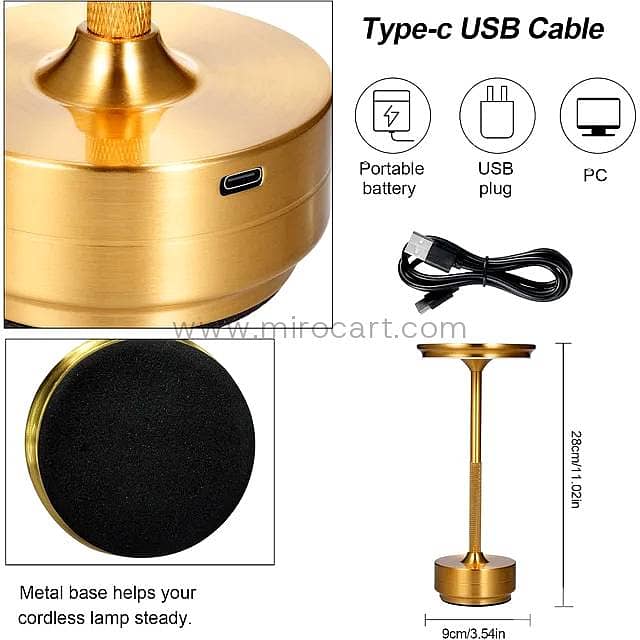 Cordless LED Table Lamp — Gold, Dimmable Light 17