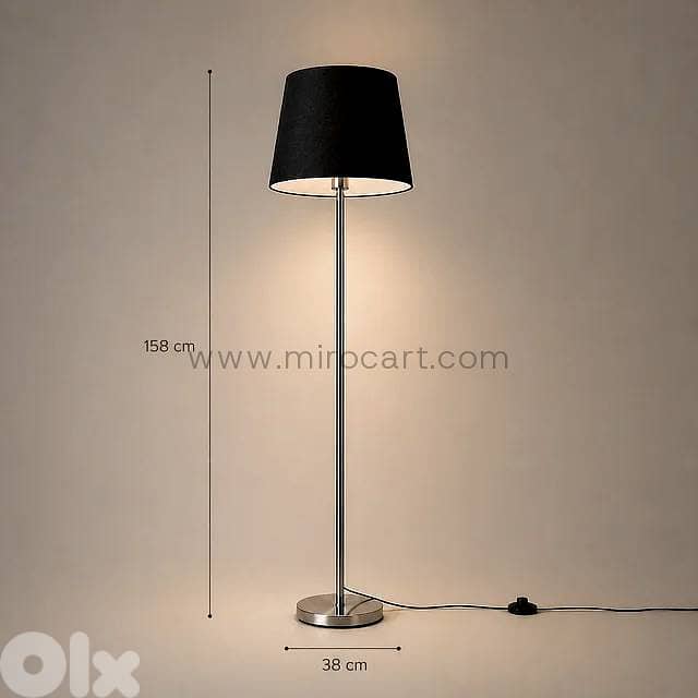 158cm Tall Floor Lamp — Brushed Chrome & Black 1