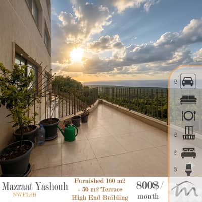 Mazraat Yashouh | Furnished 160m² + 50m² Terrace | Sea & Mountain View