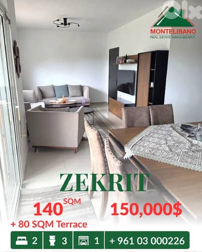 140sqm Apartment In New Building For Sale in Zekrit with 80sqm Terrace