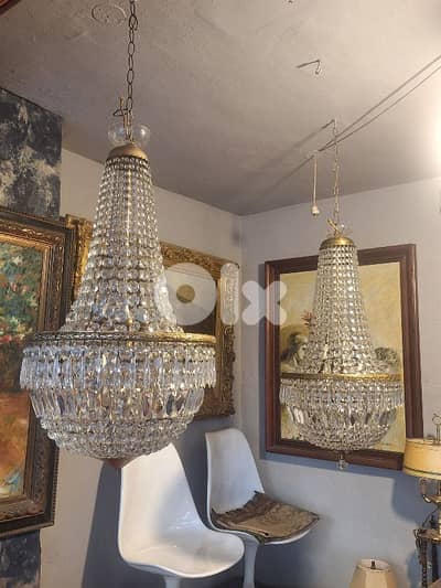 2 antique czech original crystal chandelier