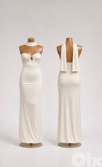 Off-White Cotton Strapless Dress- Size (S/M)