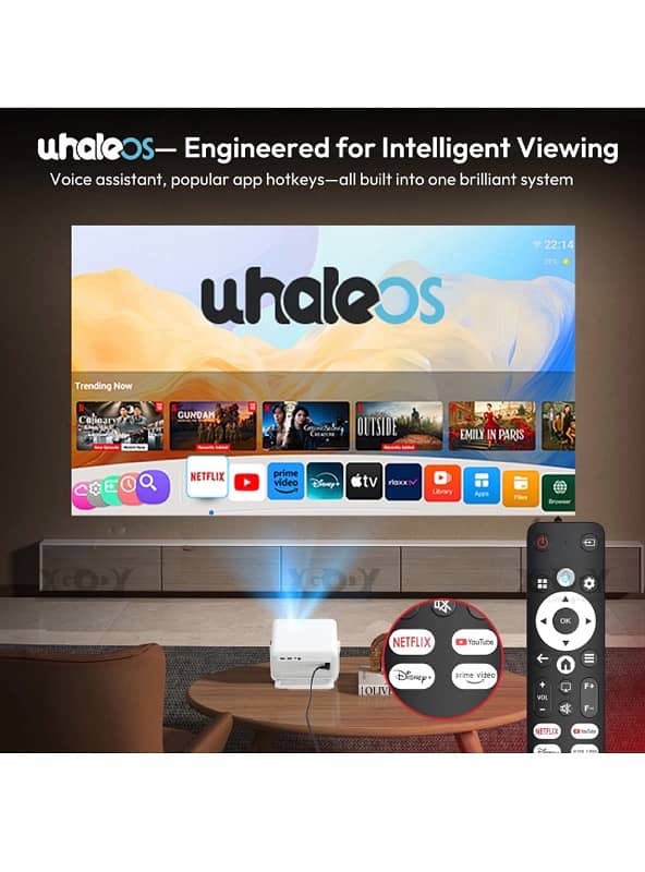 Projector Bluetooth WIFI 700ANSI Home Theater Movie Whale Os HDMI USB 3