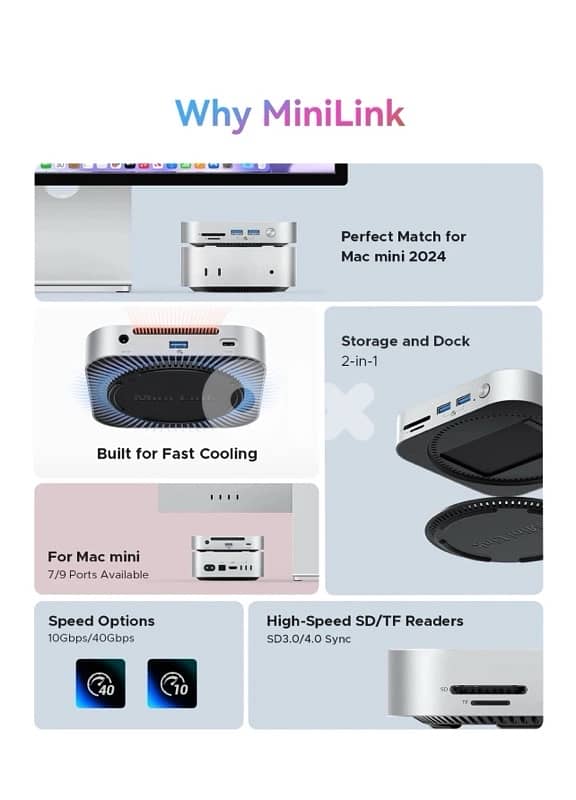 ORICO MiniLink 40Gbps M. 2 SSD Enclosure Docking Station Mac mini 2