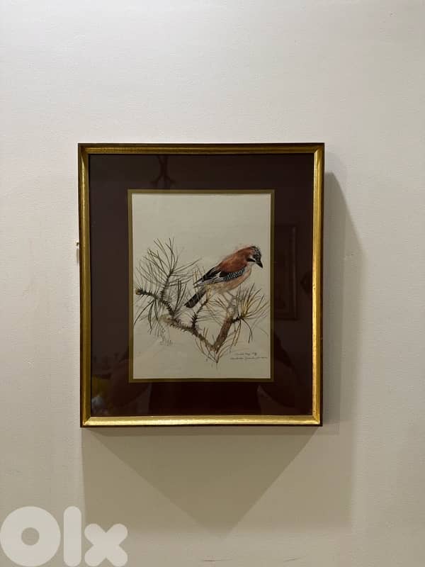 Vintage Bird Painting – Eurasian Jay (1976, Signed) 2