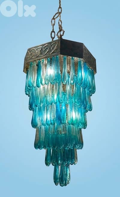 Antique turkish chandellier Murano glass blue petals