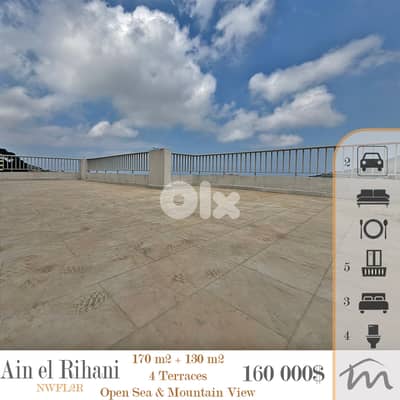 Ain El Rihani | 170m² + 130m² 4 Terraces | 2 Parking | Open Sea View