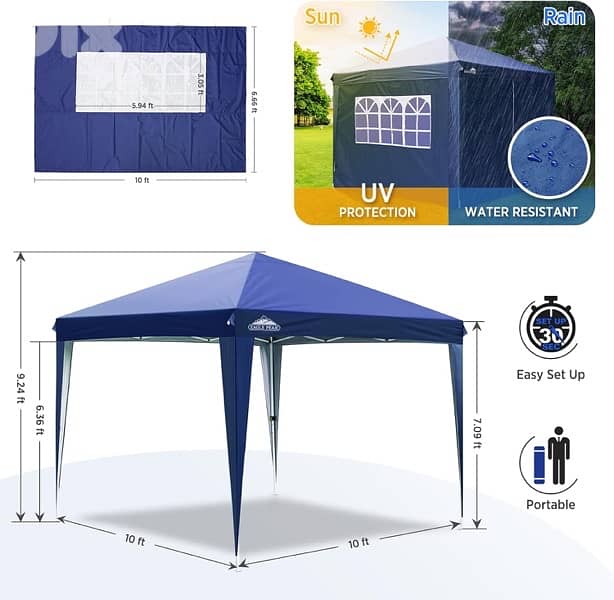EAGLE PEAK 3m X 3m Pop Up Gazebo Tent With 4 Side Walls 3