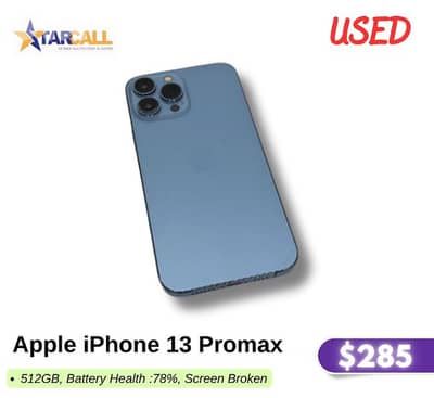 apple iphone 13 pro max used Broken screen