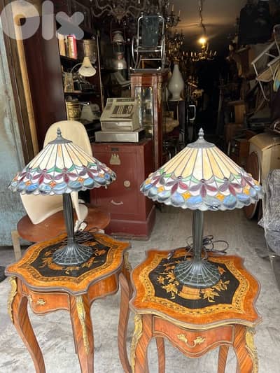 pair tiffany style lamp stained glass لمبادير تيفاني عدد ٢ مع برونز