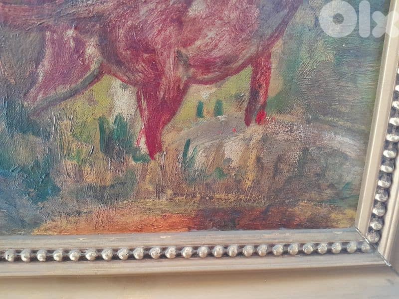 Oil on canvas antique painting  Hunter Scene signed and framed 1