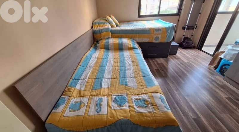 L shape twin bed 1