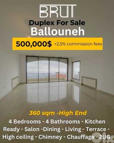 360 sqm duplex for sale in Ballouneh -High End