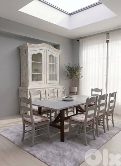 10-Piece French Country Dining Set: Large Cabinet, Table & 8 Chairs