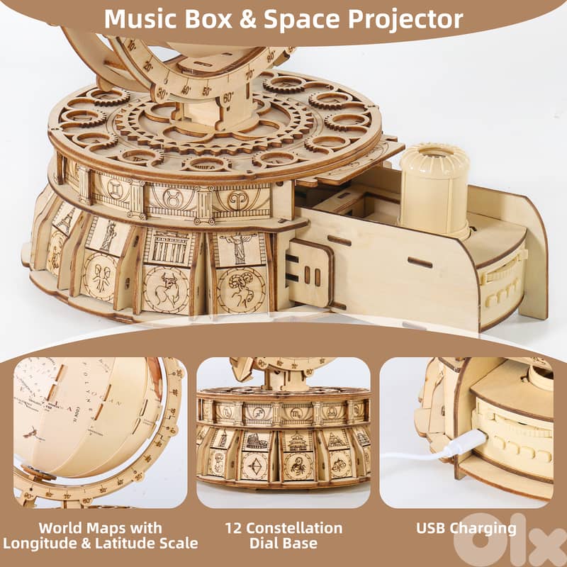 3D Wooden Puzzles for Adults, LED Illuminated Globe with Stand, 3D Woo 1