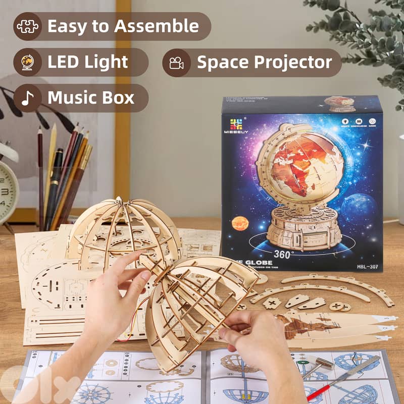 3D Wooden Puzzles for Adults, LED Illuminated Globe with Stand, 3D Woo 2