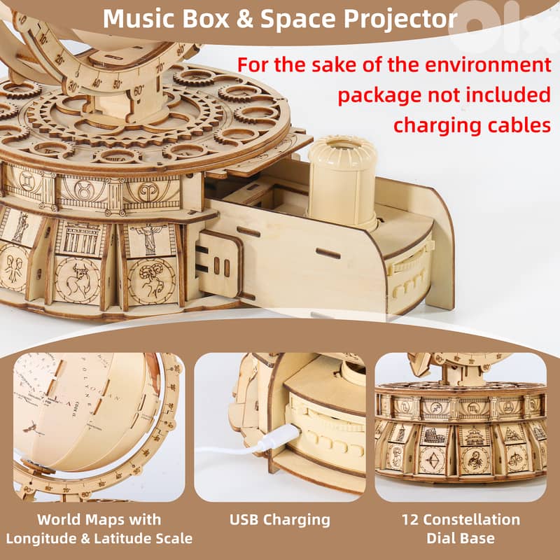 3D Wooden Puzzles for Adults, LED Illuminated Globe with Stand, 3D Woo 4