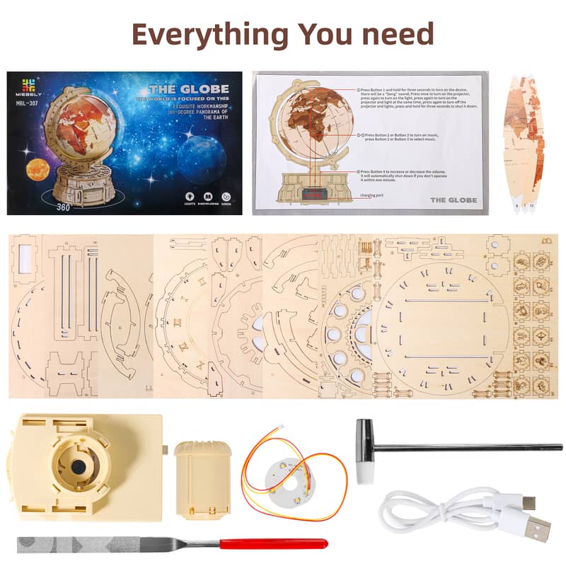 3D Wooden Puzzles for Adults, LED Illuminated Globe with Stand, 3D Woo 6