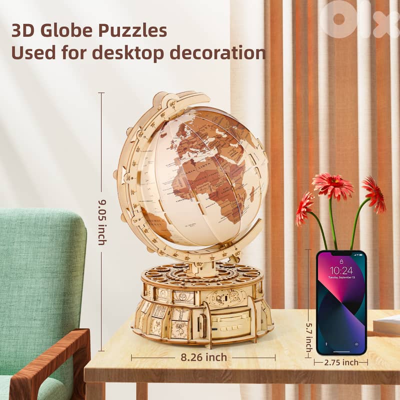 3D Wooden Puzzles for Adults, LED Illuminated Globe with Stand, 3D Woo 9