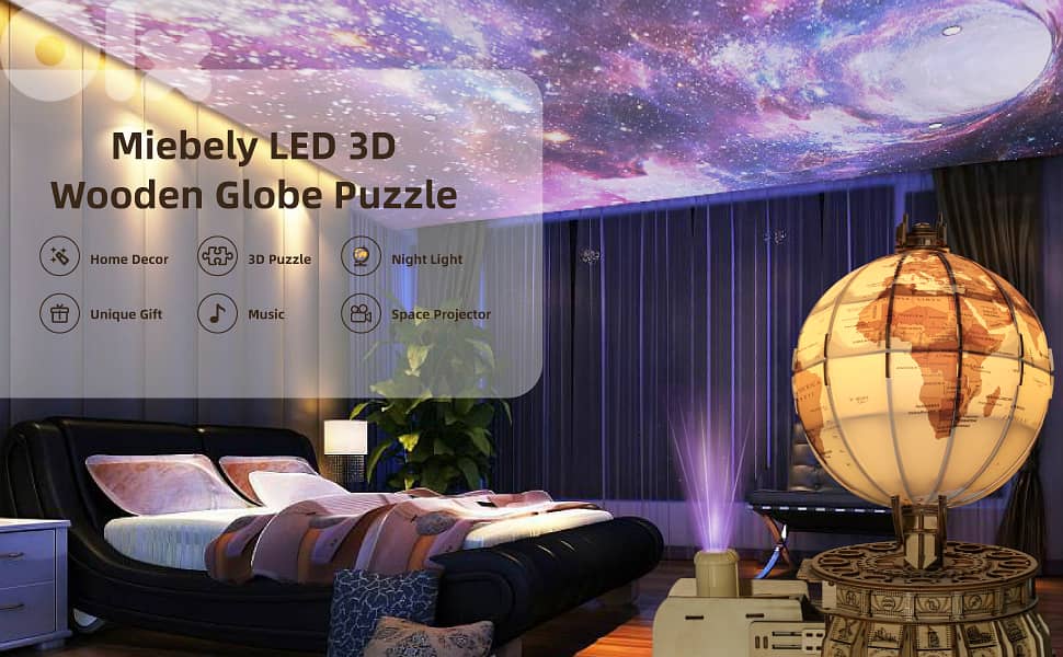 3D Wooden Puzzles for Adults, LED Illuminated Globe with Stand, 3D Woo 11