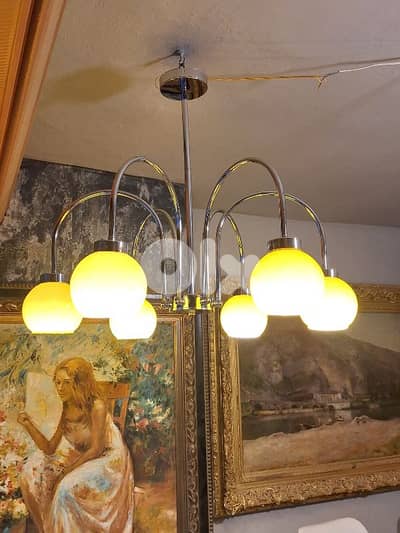 chrome and opaline chandelier