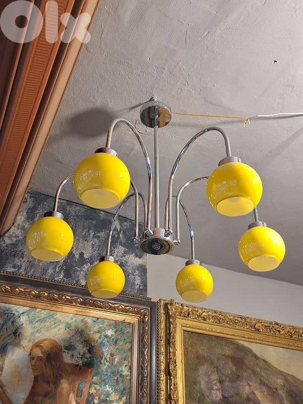 chrome and opaline chandelier 1