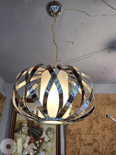antique chrome and opaline midcentury chandelier