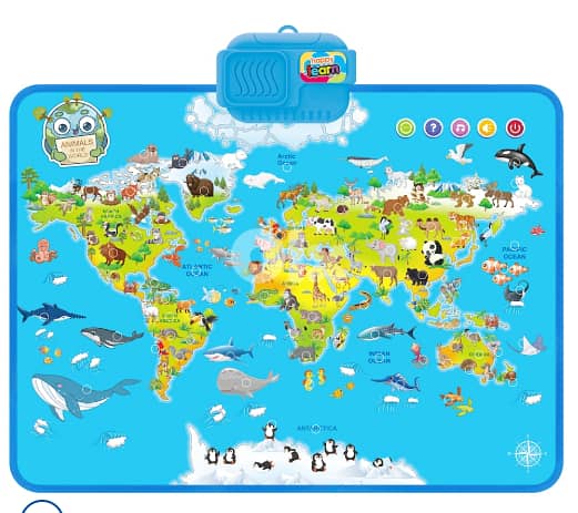 World Map Electronic Poster Talking Animals Continents 3