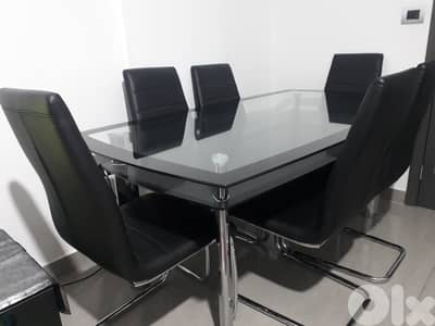 dining table two plyes glass heat proof with 6 chairs