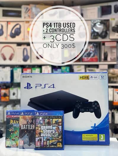 PS4 1TB + 2 CONTROLLERS +3CDS HIGH QUALITY