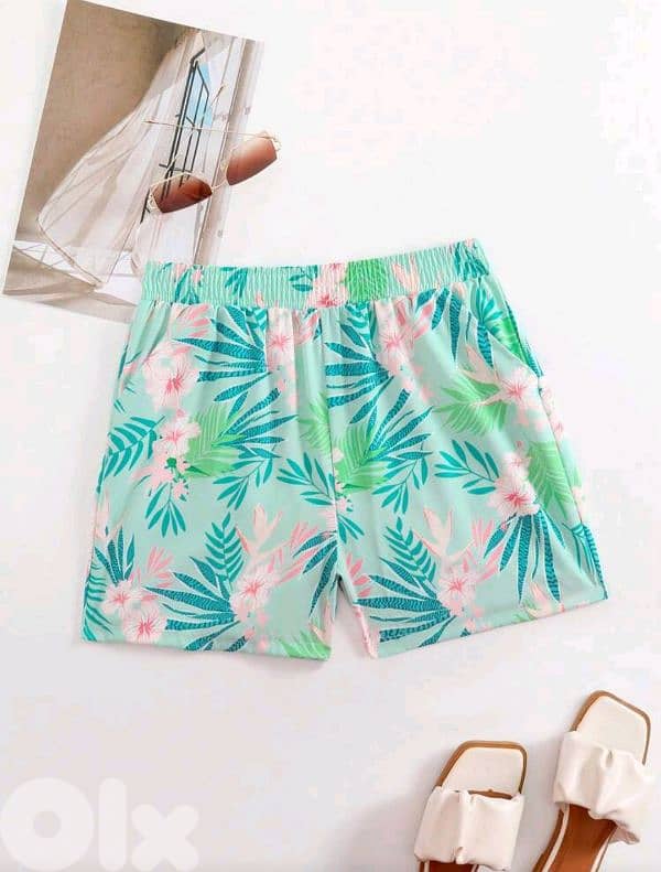 New Casual Woman Leaf Print Summer Short 3