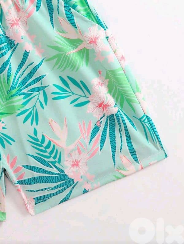 New Casual Woman Leaf Print Summer Short 5