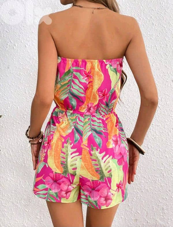 New Woman Strapless Colorful Tropical Floral Printed Summer Romper 1
