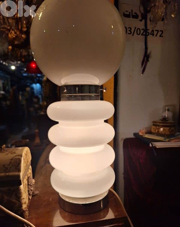 glass opaline table lamp designer Carlo Nason original 70s 3