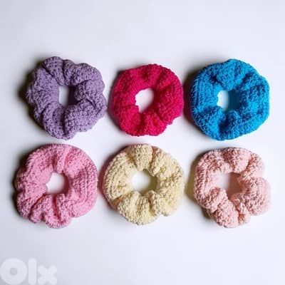 Handmade colorful crochet chunky hairtie scrunchies soft cotton