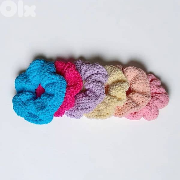 Handmade colorful crochet chunky hairtie scrunchies soft cotton 1