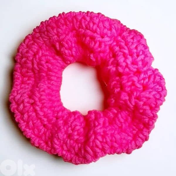 Handmade colorful crochet chunky hairtie scrunchies soft cotton 2