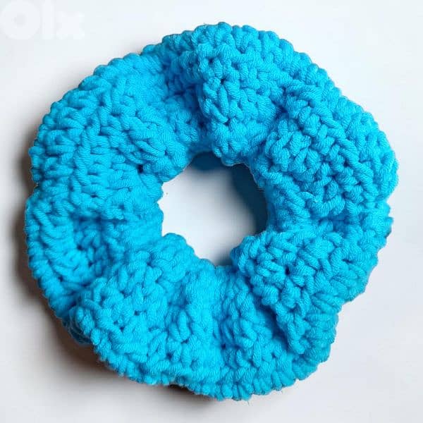 Handmade colorful crochet chunky hairtie scrunchies soft cotton 3