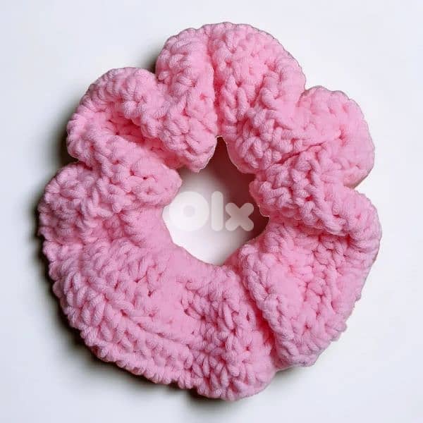 Handmade colorful crochet chunky hairtie scrunchies soft cotton 7