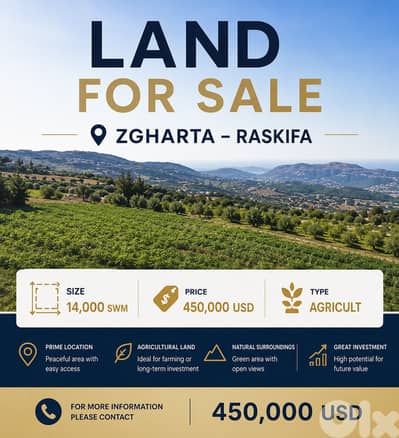 Prime Land for Sale – Raskifa, Zgharta ras0081dpgk