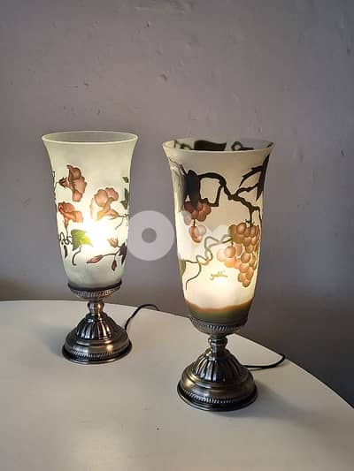 2 antique signed galle lamps
