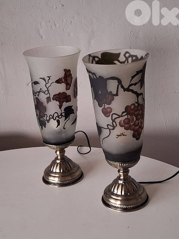 2 antique signed galle lamps 2