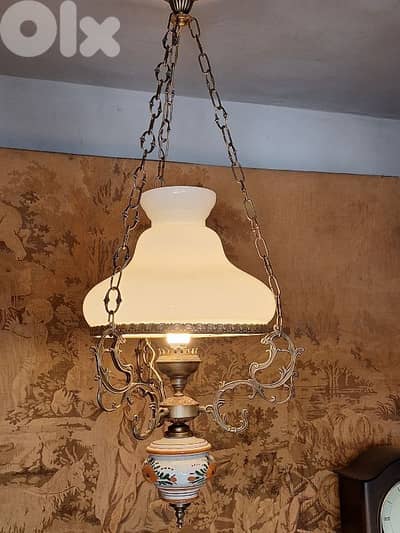 large opaline brass and porcelain chandelier