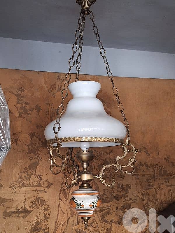 large opaline brass and porcelain chandelier 1