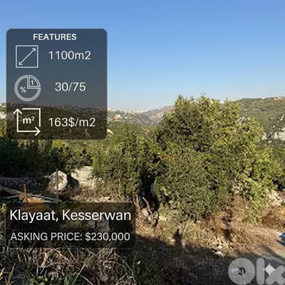 1100sqm Land for sale in Klayaat