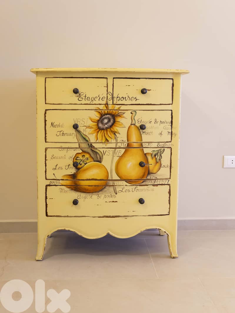 French Country Chest of Drawers botanical hand-painted details 3