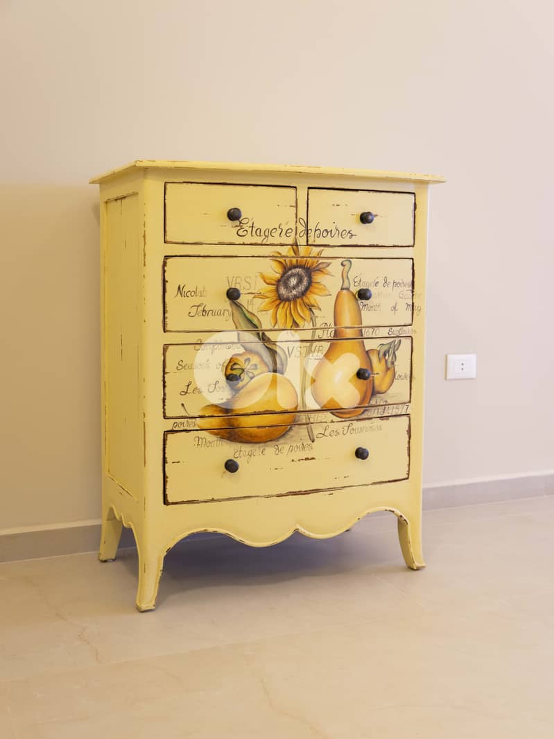 French Country Chest of Drawers botanical hand-painted details 4