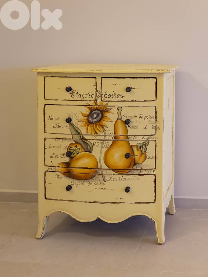 French Country Chest of Drawers botanical hand-painted details 5
