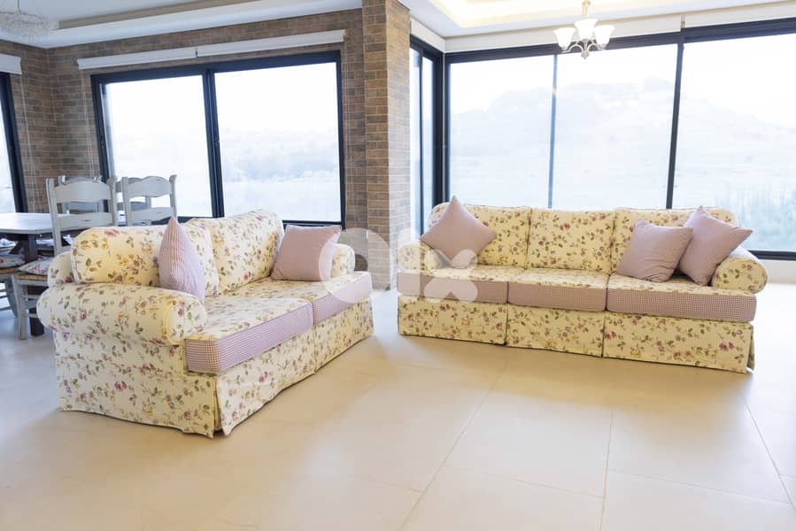 Salon Set: Floral 3-Seater & 2-Seater Sofas with Wood Coffee Table 3